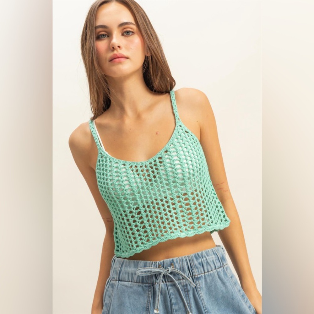 HYFVE Scoop Neck Cropped Crochet Cover Up Cami